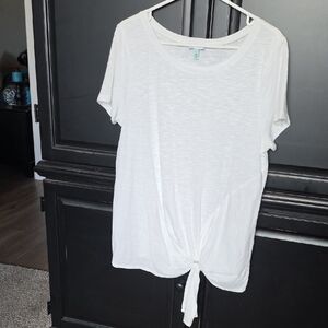 Susina White Short-Sleeve Tie-Front Tee